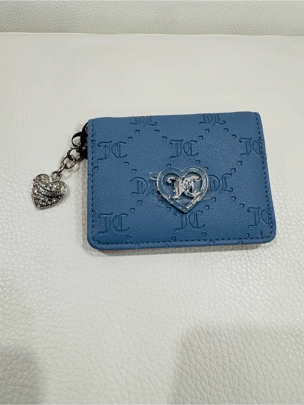 Blue Juicy Couture Card Holder Wallet with silver Heart Charm new